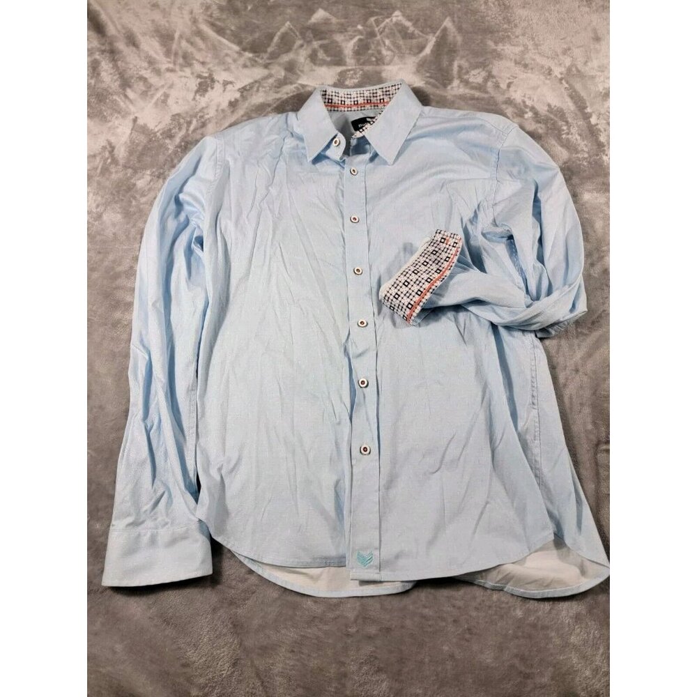 Butter cloth Blue with White Geometric Collar and flip Cuff Men's Size Large